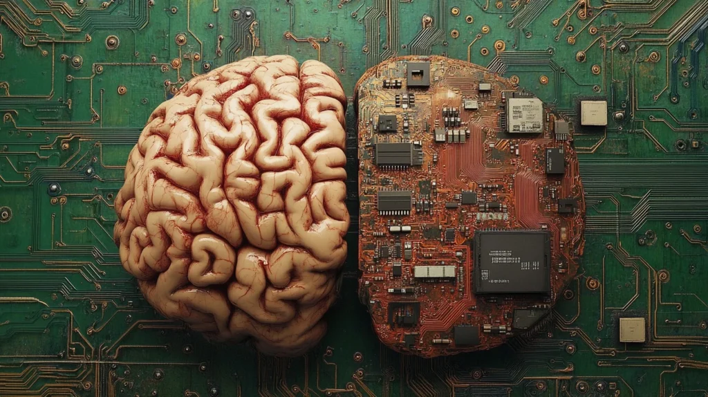 Caption: A futuristic BCI implant translating brain signals into digital commands.
